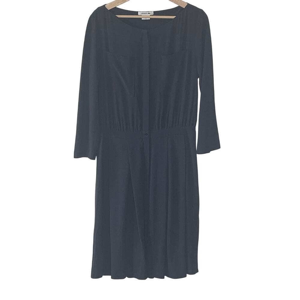 LACOSTE  MERLE  LONG SLEEVE BLACK PLEATED‎ SILK BLEND   MIDI DRESS SIZE 40/ US 8